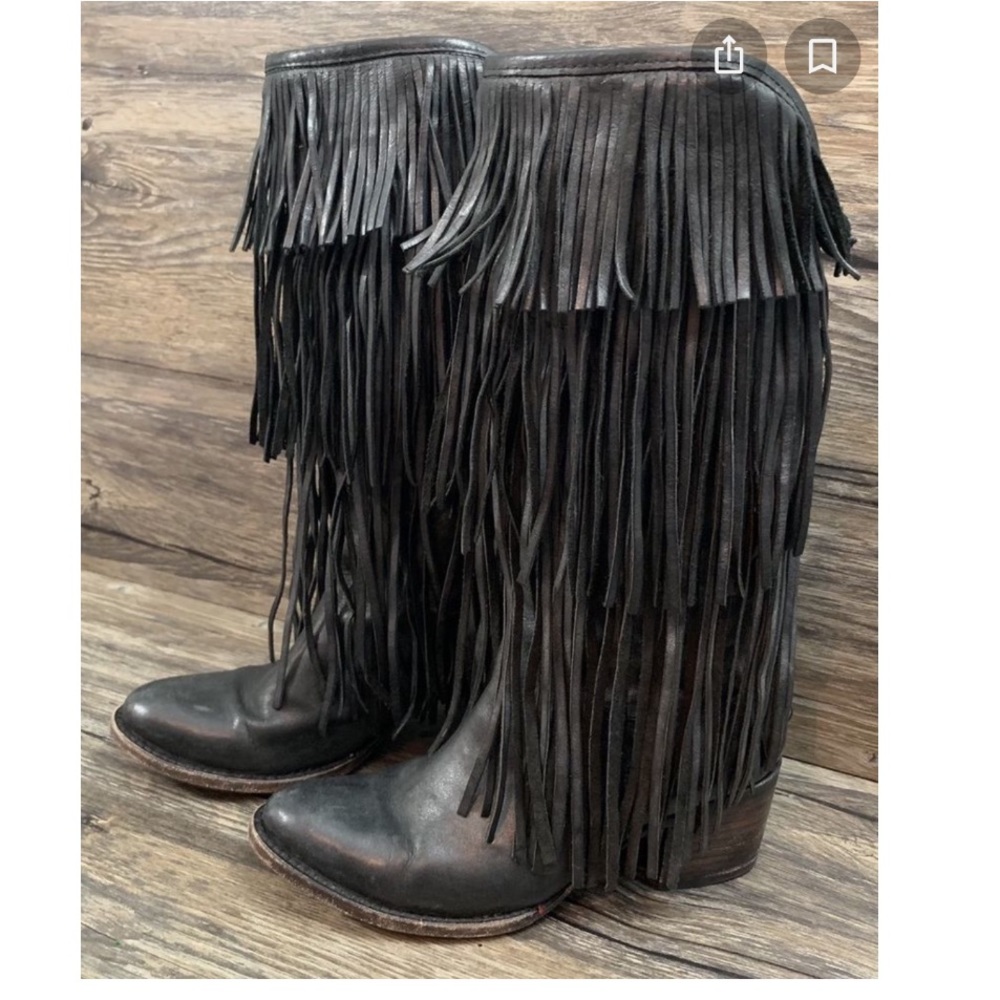 Freebird by Steven Tall Black Fringe Boots